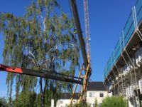 Kranaufbau vor Wohnhaus